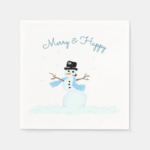 Serviette En Papier Joyeux et Heureux Bonhomme de Neige Soirée de Noël
