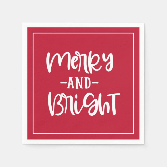 Serviette En Papier Joyeux Et Lumineux Script Festif Red Holiday (Devant)