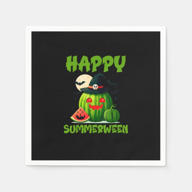 Serviette En Papier Joyeux été pastèque Jack-O-Lantern (Devant)