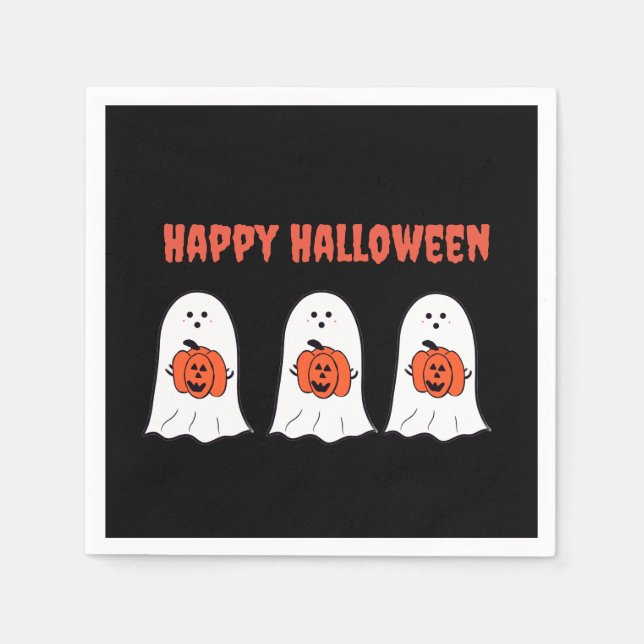 Serviette En Papier Joyeux Fantômes d'Halloween avec Jack-o-Lanterns (Devant)