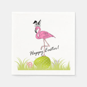 Serviette En Papier Joyeux Flamant rose rose de Pâques Oreilles et oeu