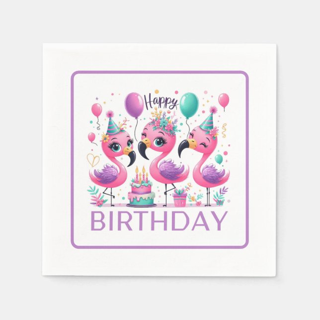 Serviette En Papier Joyeux Flamants roses d'anniversaire (Devant)