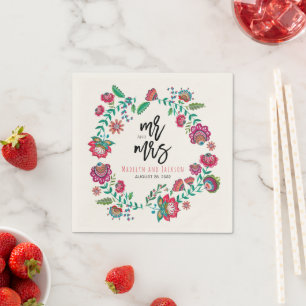 Serviette En Papier joyeux fleurs folk multicolore mariage papier pla