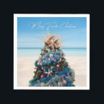 Serviette En Papier Joyeux Floride Noël Tropical Beach and Tree<br><div class="desc">Célébrez les fêtes avec ces magnifiques serviettes en papier de Noël à thème tropical. Le design est une photo d'un magnifique sapin de Noël présenté au Musée d'Art d'Orlando lors du Festival annuel des Arbres. Le bel arbre de vacances est orné de décorations d'inspiration côtière, notamment d'étoiles de mer, de...</div>