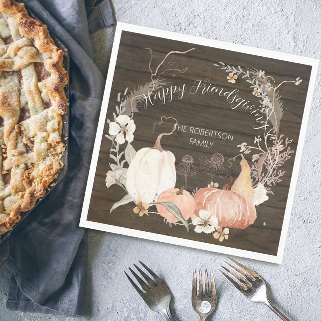 Serviette En Papier Joyeux Friendsgiving Rustic Fall Citrouille Floral (Créateur téléchargé)