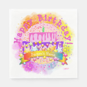 Serviette En Papier Joyeux gâteau d'anniversaire Napkin avec le nom - 