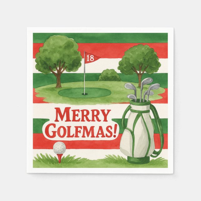 Serviette En Papier 'Joyeux Golfmas ! ' Golfers Joyeux Noël Preppy (Devant)