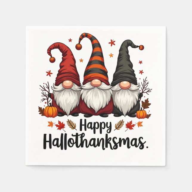 Serviette En Papier Joyeux Hallothanksmas Halloween Noël Gnomes (Devant)