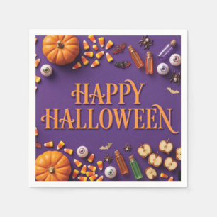 Serviette En Papier Joyeux Halloween à plat sur fond violet