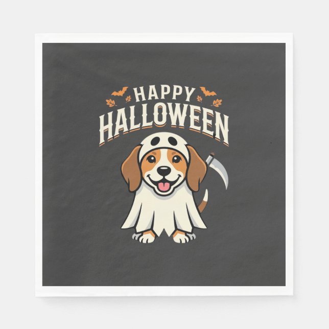 Serviette En Papier Joyeux Halloween Beagle Chien Design_1 (Devant)
