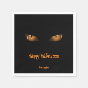 Serviette En Papier Joyeux Halloween   Black Orange Cat Eyes