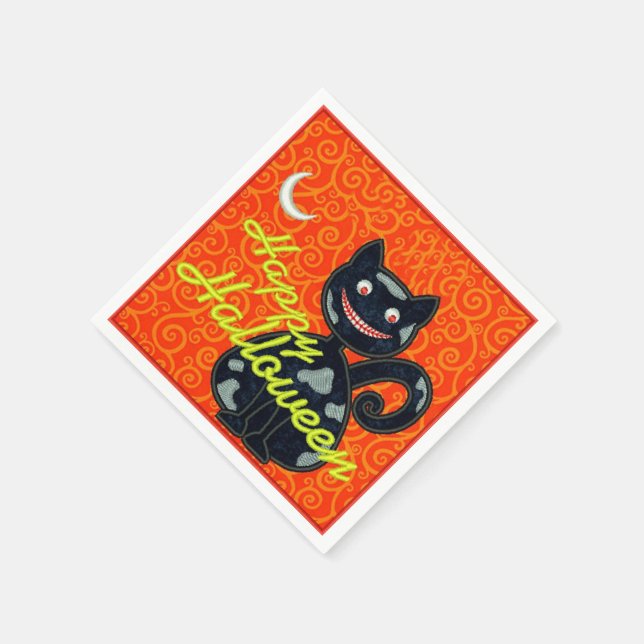 Serviette En Papier "Joyeux Halloween" Chat Noir (Coin)
