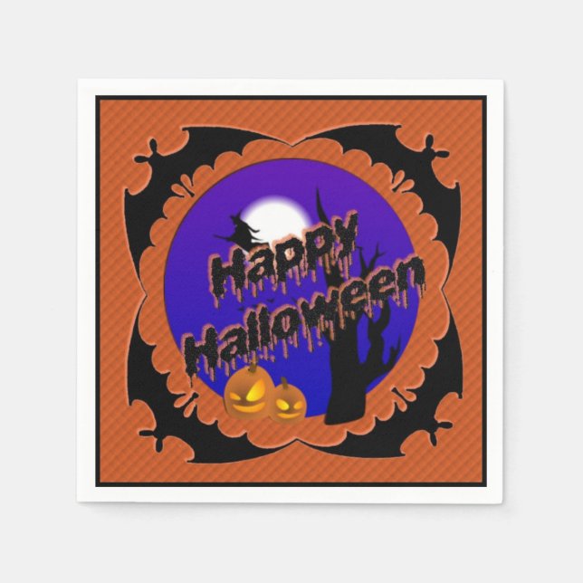 Serviette En Papier Joyeux Halloween chauves-souris Papier Party Napki (Devant)