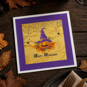 Serviette En Papier Joyeux Halloween Citrouille & Araignée Serviet