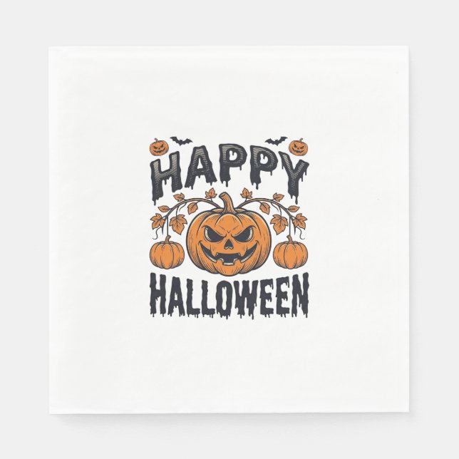 Serviette En Papier Joyeux Halloween Citrouille Design de Gravure Vint (Devant)