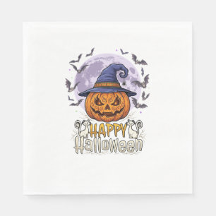Serviette En Papier Joyeux Halloween Citrouille Sorcière Chapeau Chauv