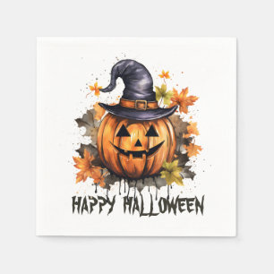 Serviette En Papier Joyeux Halloween Citrouille Souriant Diabolique Ar