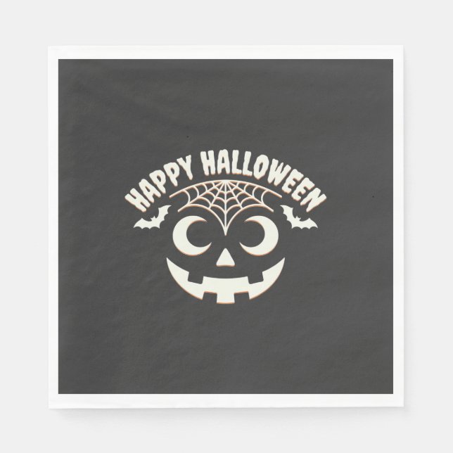 Serviette En Papier Joyeux Halloween Citrouille Visage Design_1 (Devant)
