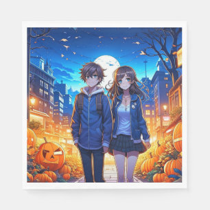 Serviette En Papier Joyeux Halloween   Couple d'anime se tenant la mai