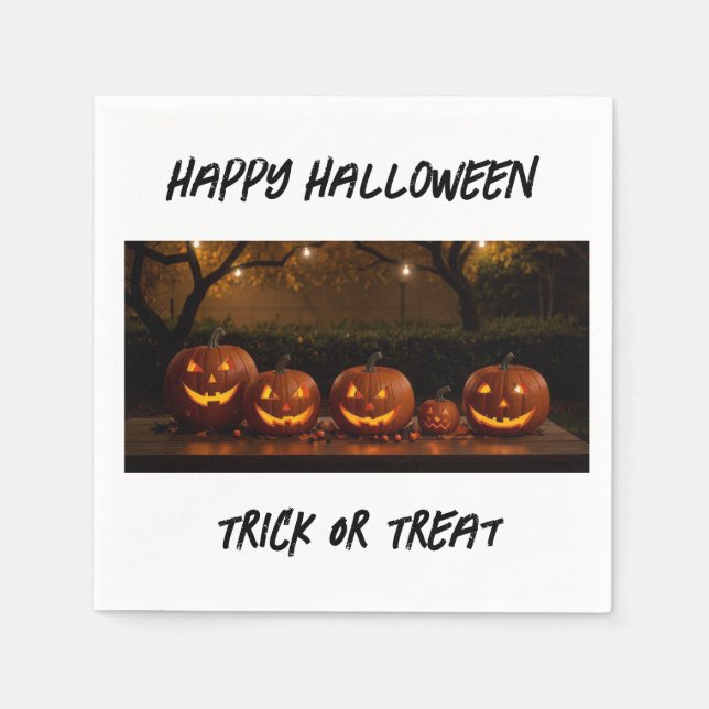 Serviette En Papier Joyeux Halloween, de mignons Citrouilles sculptés (Devant)