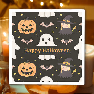 Serviette En Papier Joyeux Halloween Gentil Fantôme Citrouille Sorcièr