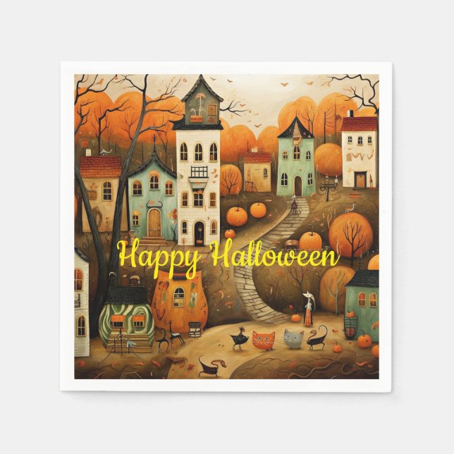Serviette En Papier Joyeux Halloween illustration colorée (Devant)