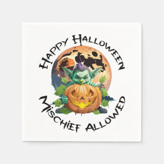 Serviette En Papier Joyeux Halloween Lutin Se Cachant Derrière une Cit