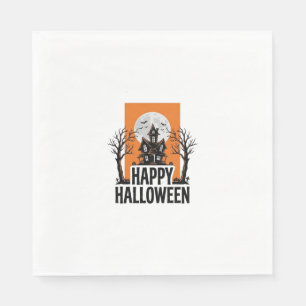 Serviette En Papier Joyeux Halloween Maison Hantée Graphique Vintage_1