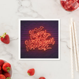 Serviette En Papier Joyeux Halloween Neon Look Witch Bat Brick Party