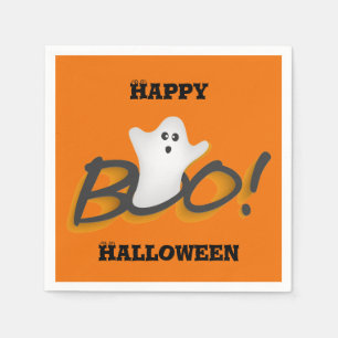 Serviette En Papier Joyeux Halloween Orange Fantôme Mignon Mot BOO!