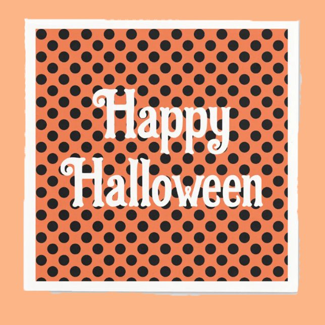 Serviette En Papier Joyeux Halloween orange points noirs enfants fête (Créateur téléchargé)