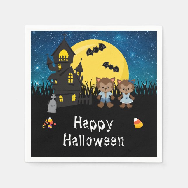 Serviette En Papier Joyeux Halloween Party Werewolf Blue (Devant)