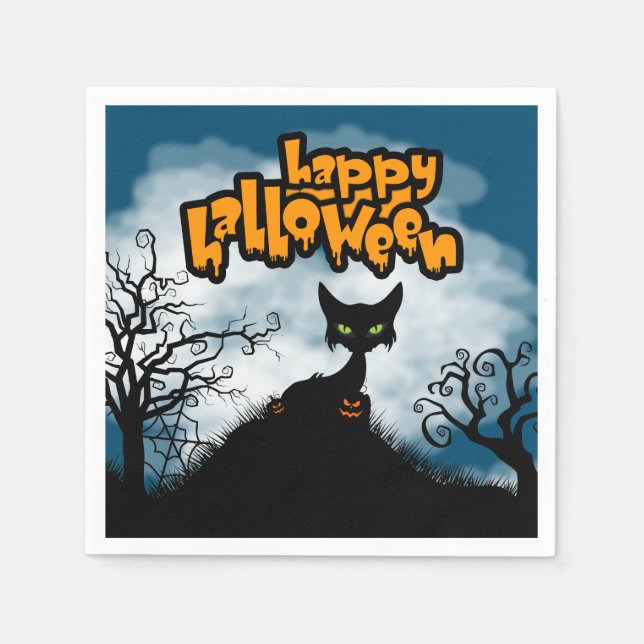 Serviette En Papier Joyeux Halloween Soirée Chat Fantôme (Devant)