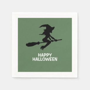 Serviette En Papier Joyeux Halloween, Sorcière Sur Broomstick