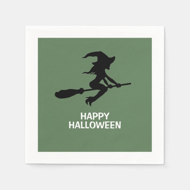 Serviette En Papier Joyeux Halloween, Sorcière Sur Broomstick (Devant)