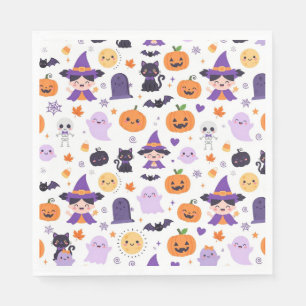 Serviette En Papier Joyeux Halloween Sorcières Fantômes Chats Chauves-