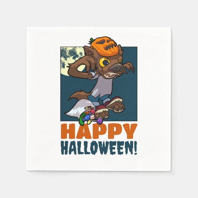 Serviette En Papier Joyeux Halloween ! Trick Ou Treat Little Werewolf (Devant)