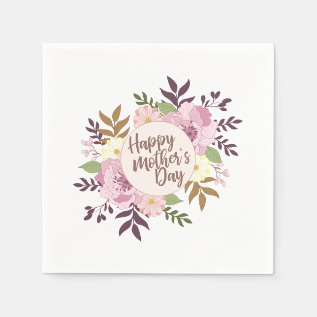 Serviette En Papier Joyeux Joyeux Fête des Mères Fleur Wreath | Napkin (Devant)