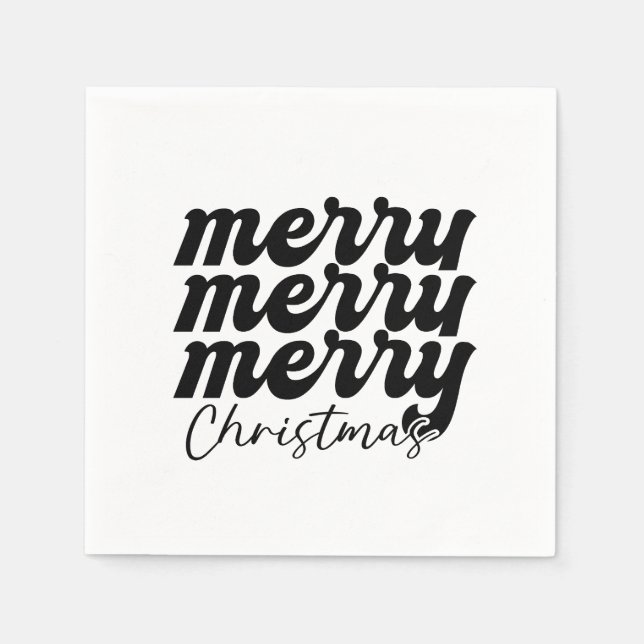Serviette En Papier joyeux joyeux noël noir et blanc (Devant)