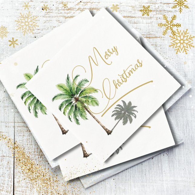 Serviette En Papier Joyeux Joyeux Noël Palm Gold (Créateur téléchargé)