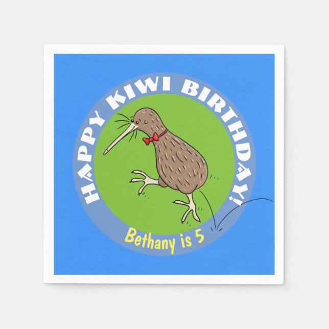Serviette En Papier Joyeux kiwi caricature oiseau avec cravate arc (Devant)