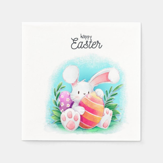 Serviette En Papier Joyeux Lapin de Pâques (Devant)