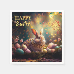 Serviette En Papier Joyeux lapin de Pâques avec oeufs de Pâques