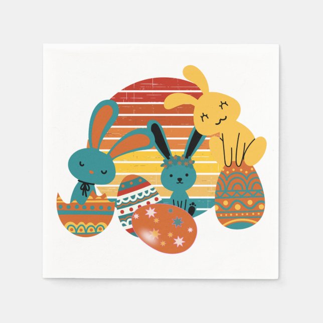 Serviette En Papier Joyeux lapin, Oeuf de Pâques, Mignonne (Devant)