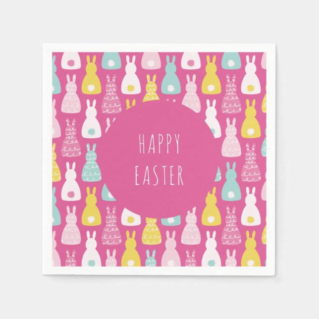 Serviette En Papier Joyeux lapin rose de Pâques (Devant)