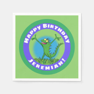 Serviette En Papier Joyeux lézard d'iguane animé et souriant vert