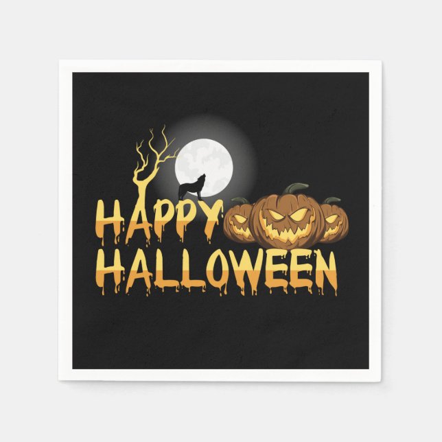 Serviette En Papier Joyeux loup hurlant d'Halloween (Devant)