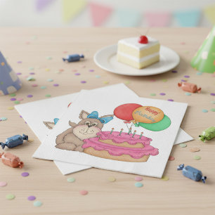Serviette En Papier Joyeux Marionnette mignonne avec ballons et gâteau