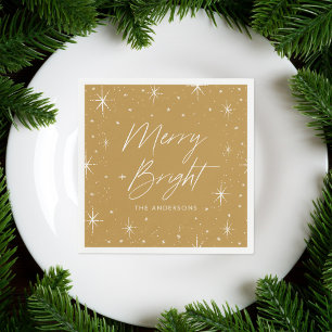 Serviette En Papier Joyeux moderne et brillant Script Gold Holiday