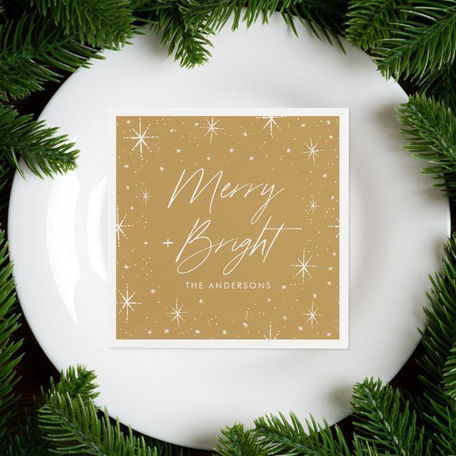 Serviette En Papier Joyeux moderne et brillant Script Gold Holiday (Créateur téléchargé)